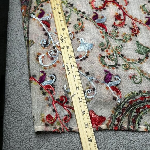 ANU Vest Womens Large Multicolor Sheer Wool Embroidered Paisley Boho Open Front - Picture 9 of 9